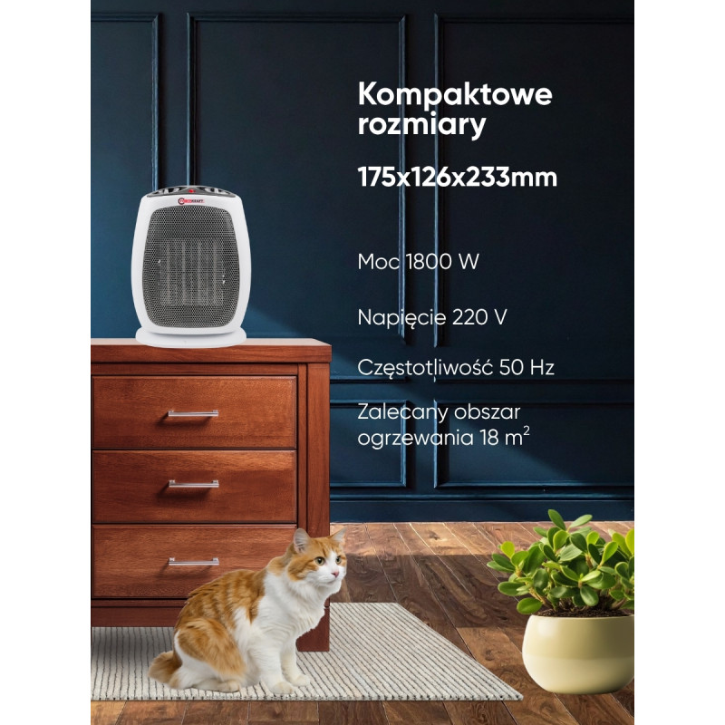 Termowentylator ceramiczny FORCEKRAFT 1800W grzejnik farelka 18m2 termostat