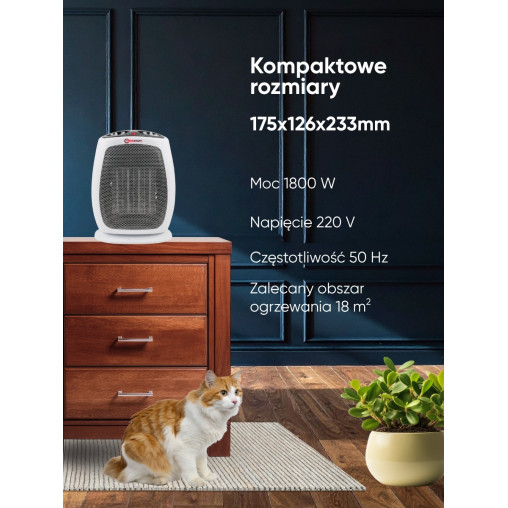 Termowentylator ceramiczny FORCEKRAFT 1800W grzejnik farelka 18m2 termostat