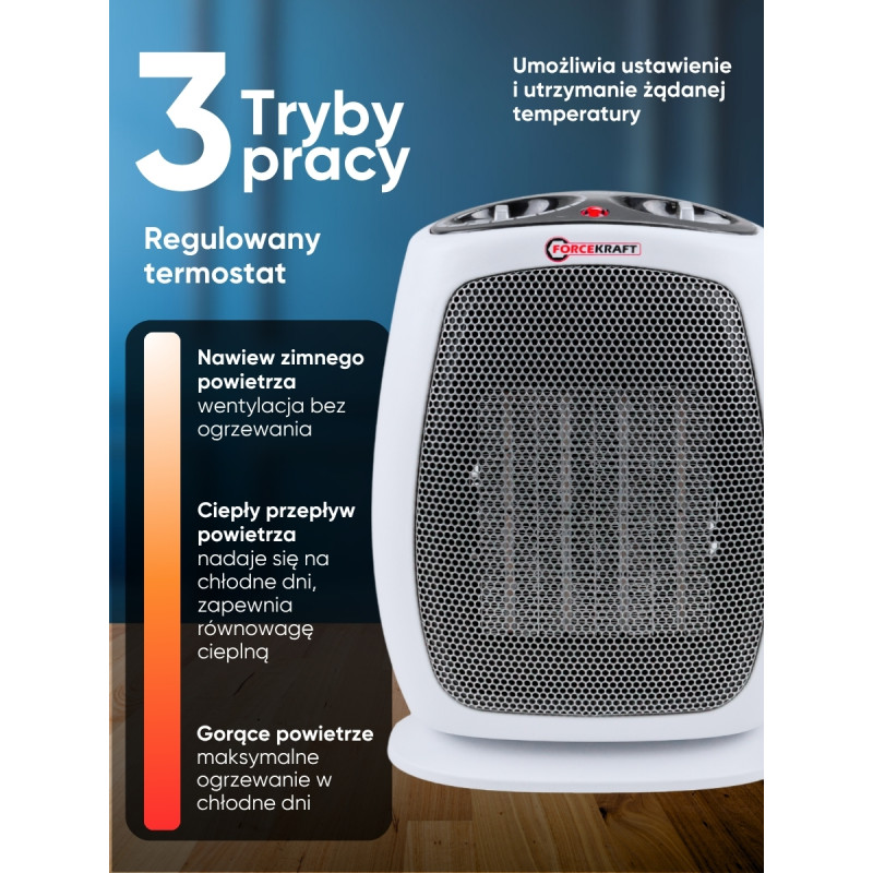 Termowentylator ceramiczny FORCEKRAFT 1800W grzejnik farelka 18m2 termostat