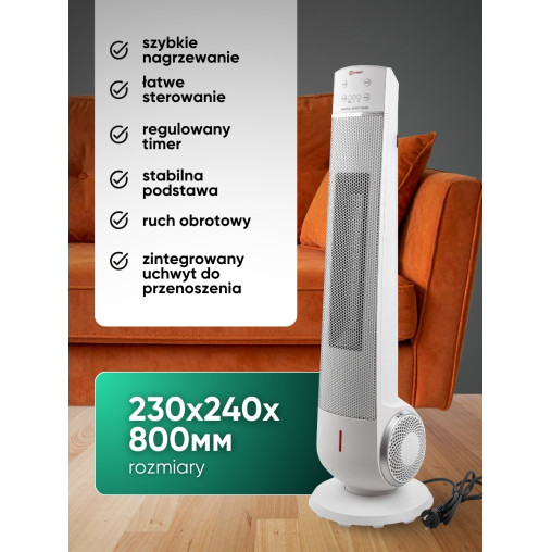 Termowentylator ceramiczny FORCEKRAFT 2200W grzejnik 22m2 timer pilot 75°