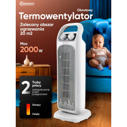 Termowentylator ceramiczny FORCEKRAFT 2000W grzejnik 20m2 oscylacja 75°