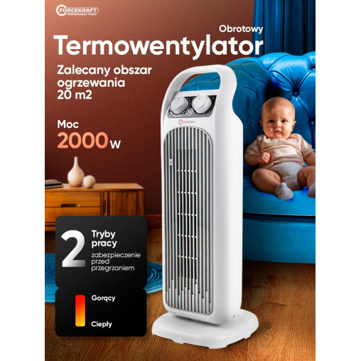 Termowentylator ceramiczny FORCEKRAFT 2000W grzejnik 20m2 oscylacja 75°