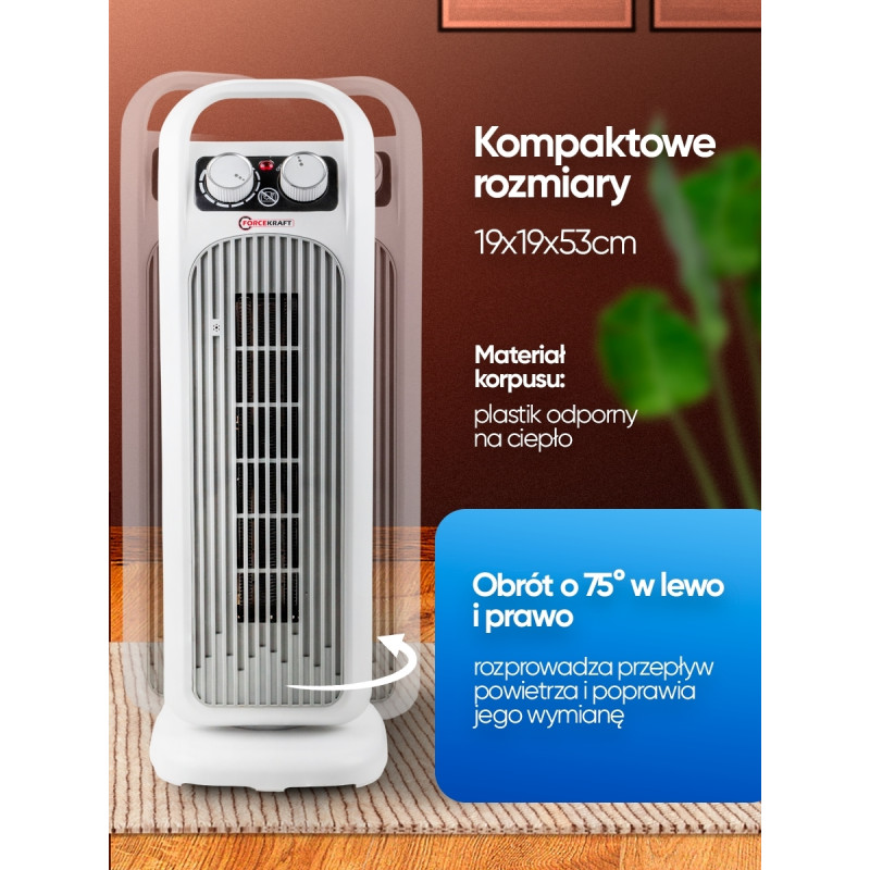 Termowentylator ceramiczny FORCEKRAFT 2000W grzejnik 20m2 oscylacja 75°