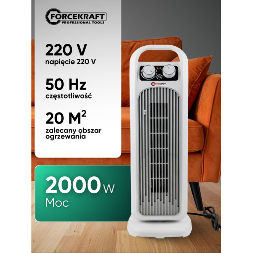 Termowentylator ceramiczny FORCEKRAFT 2000W grzejnik 20m2 oscylacja 75°