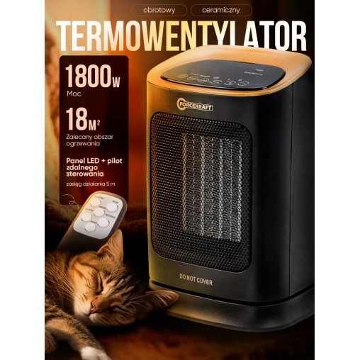 Grzejnik termowentylator grzałka ceramiczna 1800W 4 TRYBY farelka z pilotem