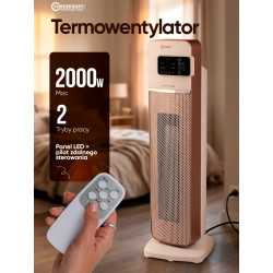 Grzejnik termowentylator kolumnowy ceramiczny 2000W 2 biegi / 4 tryby pilot