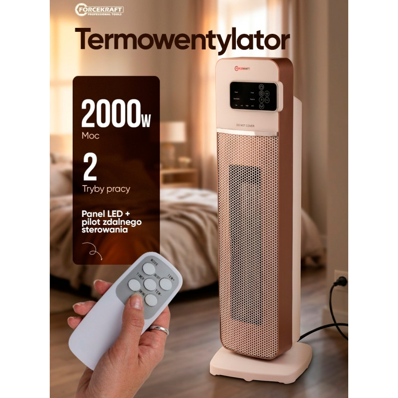 Grzejnik termowentylator kolumnowy ceramiczny 2000W 2 biegi / 4 tryby pilot