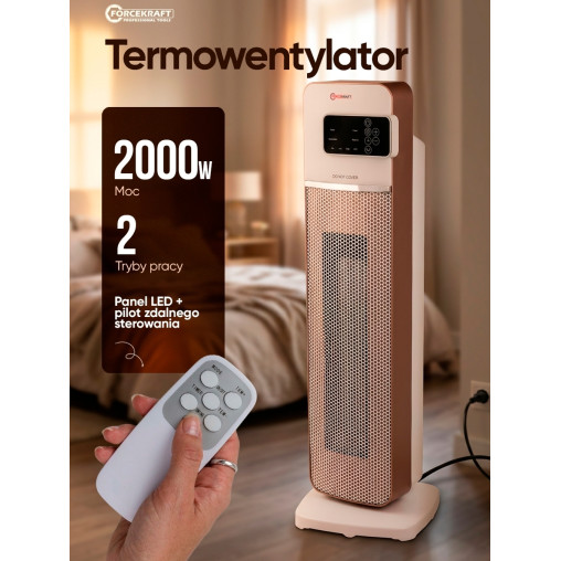 Grzejnik termowentylator kolumnowy ceramiczny 2000W 2 biegi / 4 tryby pilot
