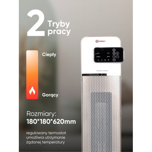 Grzejnik termowentylator kolumnowy ceramiczny 2000W 2 biegi / 4 tryby pilot