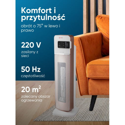 Grzejnik termowentylator kolumnowy ceramiczny 2000W 2 biegi / 4 tryby pilot