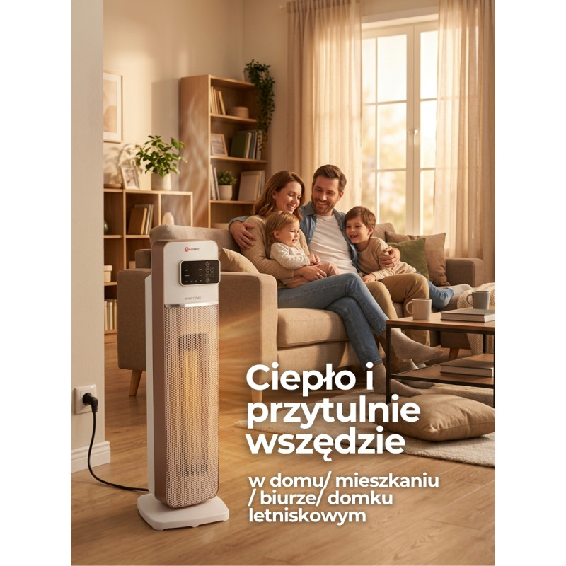 Grzejnik termowentylator kolumnowy ceramiczny 2000W 2 biegi / 4 tryby pilot