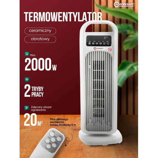 Termowentylator ceramiczny kolumnowy 2000 W farelka grzejnik z pilotem