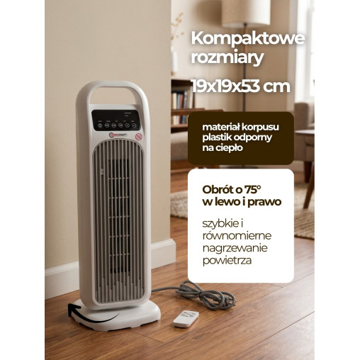 Termowentylator ceramiczny kolumnowy 2000 W farelka grzejnik z pilotem
