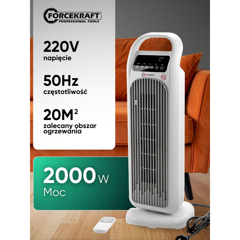 Termowentylator ceramiczny kolumnowy 2000 W farelka grzejnik z pilotem