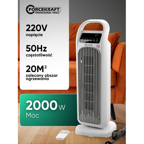 Termowentylator ceramiczny kolumnowy 2000 W farelka grzejnik z pilotem