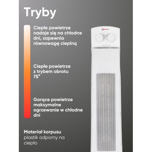 Termowentylator ceramiczny kolumnowy 2200 W farelka grzejnik 2 tryby