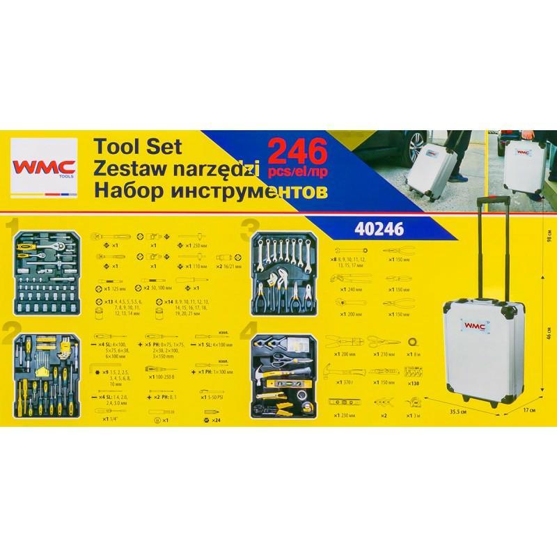 Zestaw narzędzi 246el. 1/4" i 1/2" (4-21mm) (6-kątnych) w walizce na kółkach