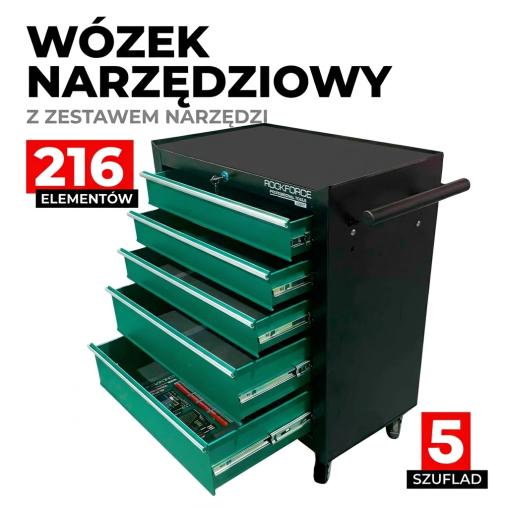 Wózek narzędziowy - 5 szuflad i komplet narzędzi 216el.