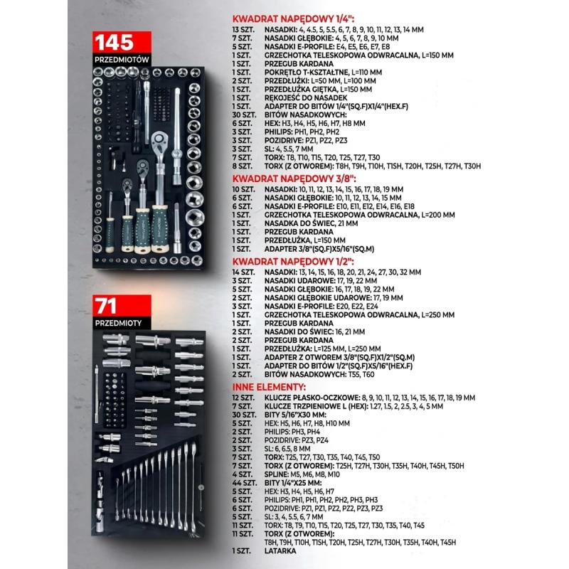 Wózek narzędziowy - 5 szuflad i komplet narzędzi 216el.