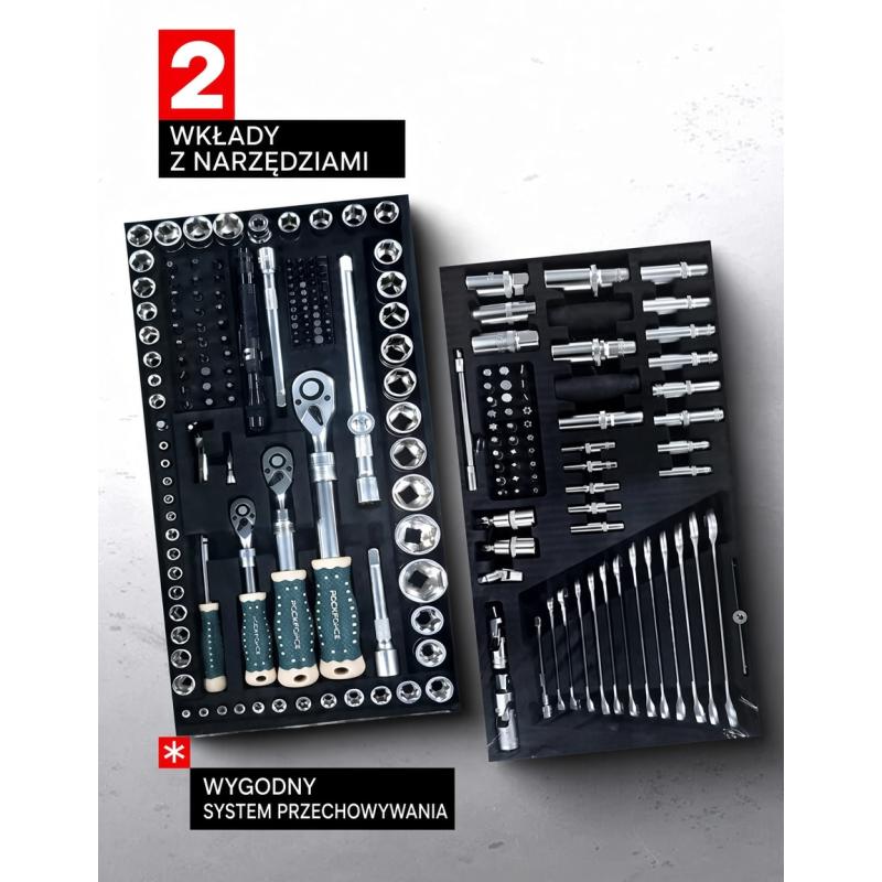 Wózek narzędziowy - 5 szuflad i komplet narzędzi 216el.