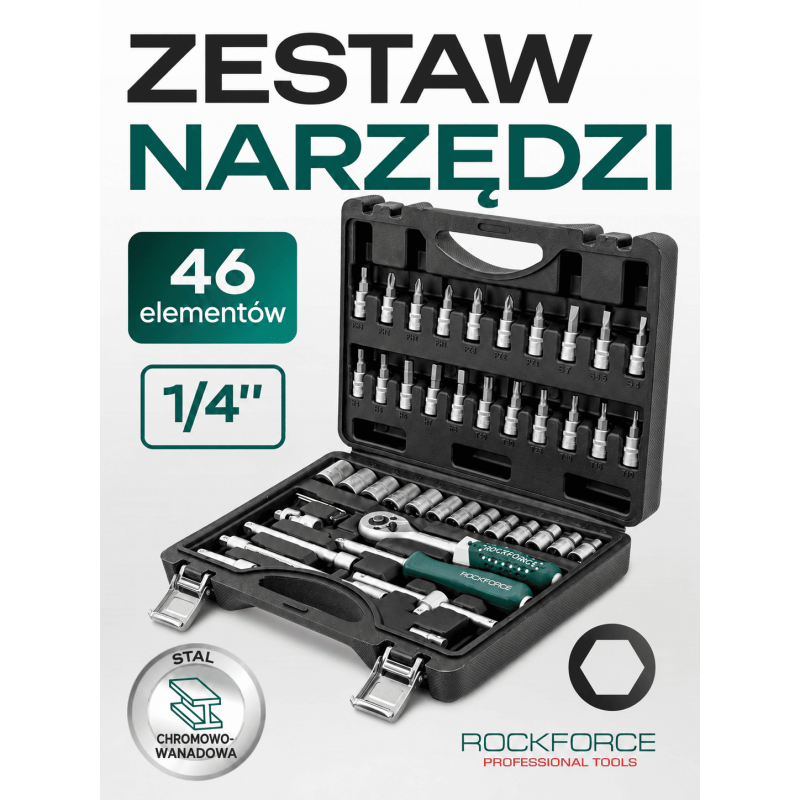 Zestaw kluczy nasadowych 1/4" 46el. (6-kątnych) (4-14mm)