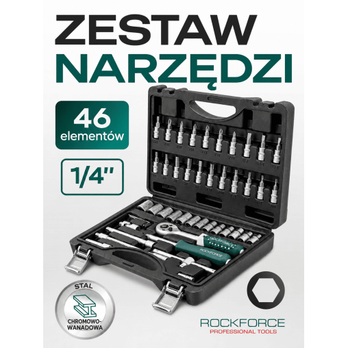 Zestaw kluczy nasadowych 1/4" 46el. (6-kątnych) (4-14mm)