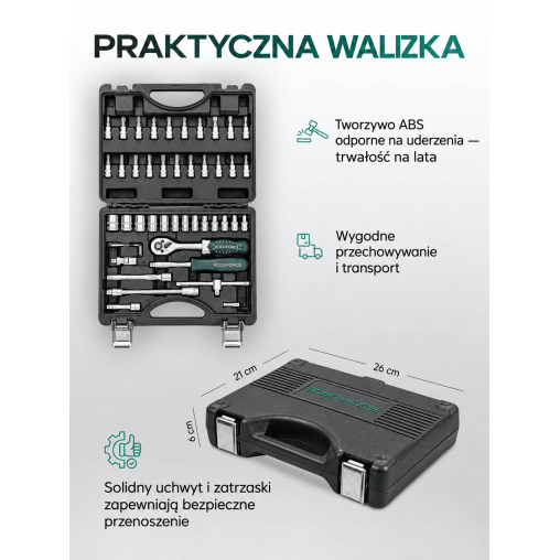 Zestaw kluczy nasadowych 1/4" 46el. (6-kątnych) (4-14mm)