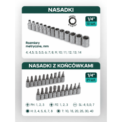 Zestaw kluczy nasadowych 1/4" 46el. (6-kątnych) (4-14mm)