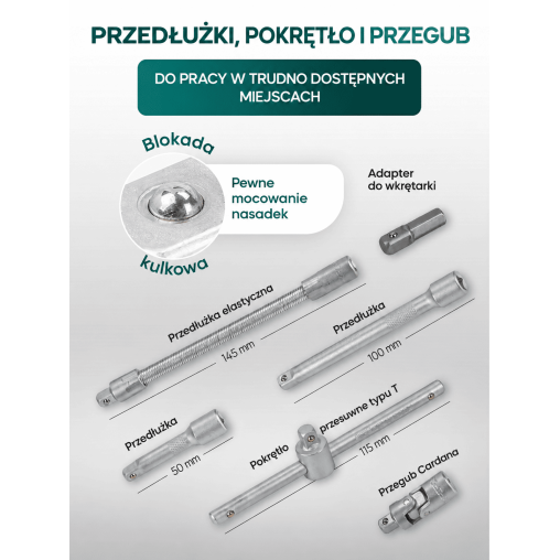 Zestaw kluczy nasadowych 1/4" 46el. (6-kątnych) (4-14mm)
