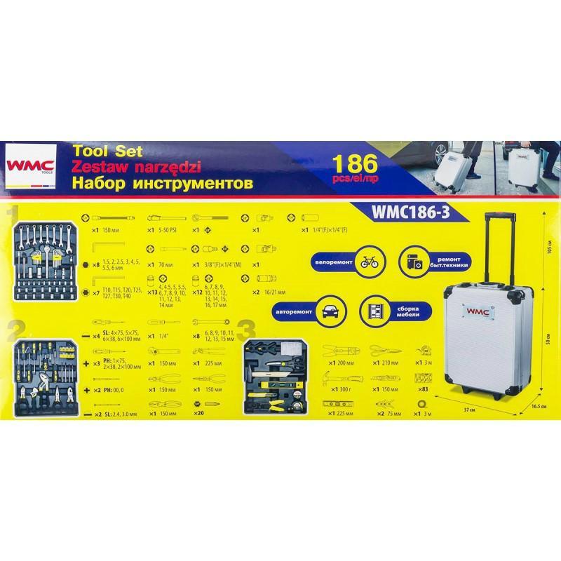 Zestaw narzędzi 186el. 1/4" i 1/2" (4-30mm) (6-kątnych) w walizce