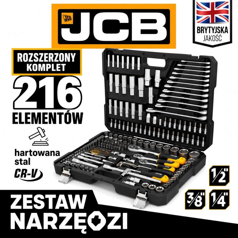 Zestaw narzędzi 216el. 1/4", 3/8", 1/2" (6-kątnych)