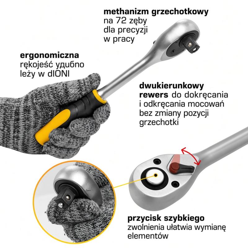 Zestaw narzędzi 216el. 1/4", 3/8", 1/2" (6-kątnych)