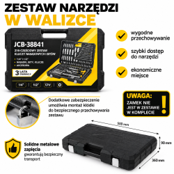 Zestaw narzędzi 216el. 1/4", 3/8", 1/2" (6-kątnych)