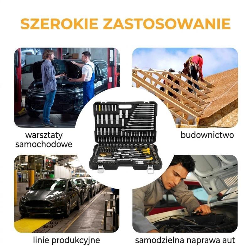 Zestaw narzędzi 216el. 1/4", 3/8", 1/2" (6-kątnych)
