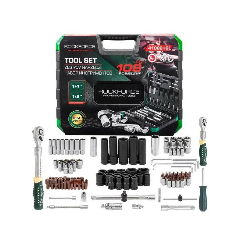 Zestaw narzędzi nasadowych Rockforce 114 el. 1/4" i 1/2" z grzechotkami teleskopowymi