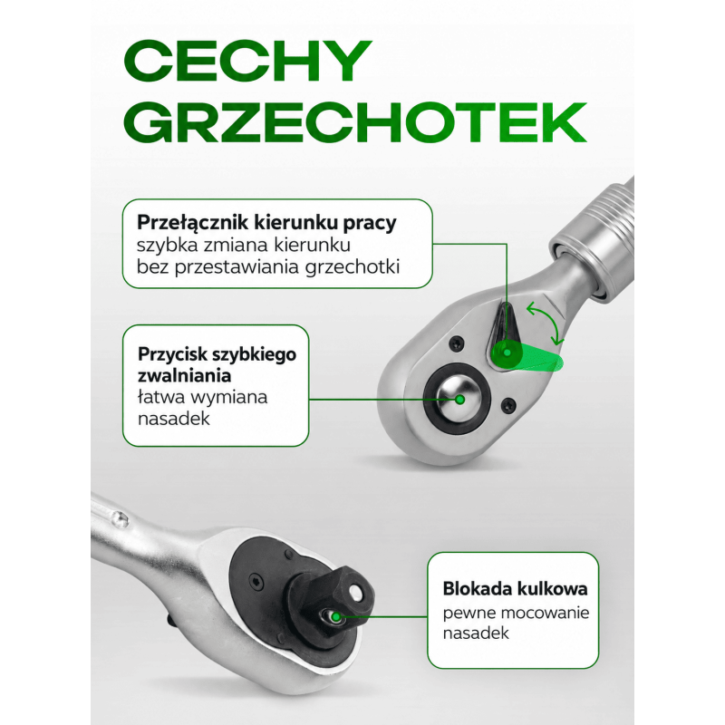 Zestaw narzędzi nasadowych Rockforce 114 el. 1/4" i 1/2" z grzechotkami teleskopowymi