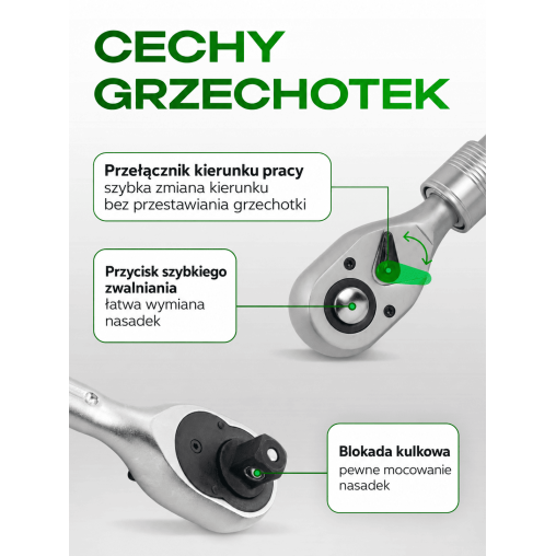 Zestaw narzędzi nasadowych Rockforce 114 el. 1/4" i 1/2" z grzechotkami teleskopowymi