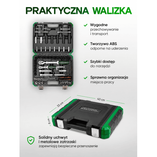 Zestaw narzędzi nasadowych Rockforce 114 el. 1/4" i 1/2" z grzechotkami teleskopowymi