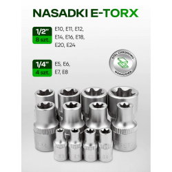 Zestaw narzędzi nasadowych Rockforce 114 el. 1/4" i 1/2" z grzechotkami teleskopowymi