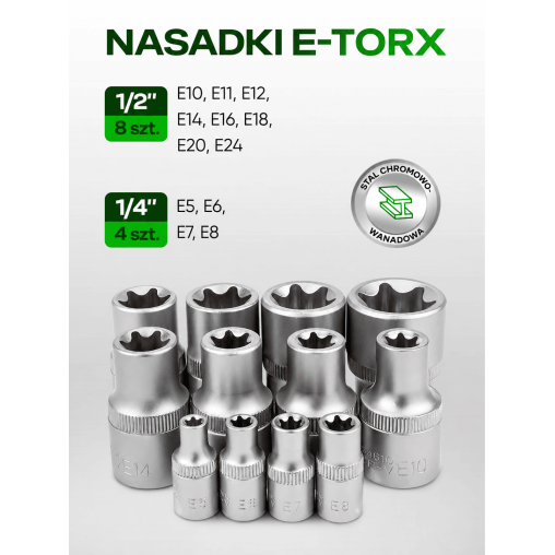Zestaw narzędzi nasadowych Rockforce 114 el. 1/4" i 1/2" z grzechotkami teleskopowymi