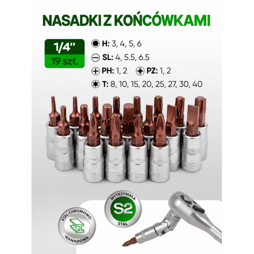 Zestaw narzędzi nasadowych Rockforce 114 el. 1/4" i 1/2" z grzechotkami teleskopowymi