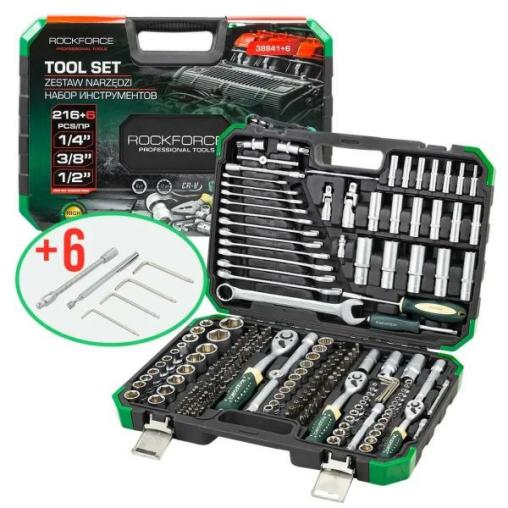 Zestaw narzędzi 216+6el. 1/4", 3/8", 1/2" (8-22mm)