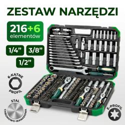 Zestaw narzędzi 216+6el. 1/4", 3/8", 1/2" (8-22mm)