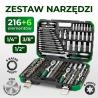Zestaw narzędzi 216+6el. 1/4", 3/8", 1/2" (8-22mm)