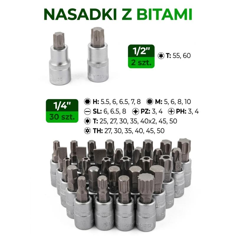 Zestaw narzędzi 216+6el. 1/4", 3/8", 1/2" (8-22mm)