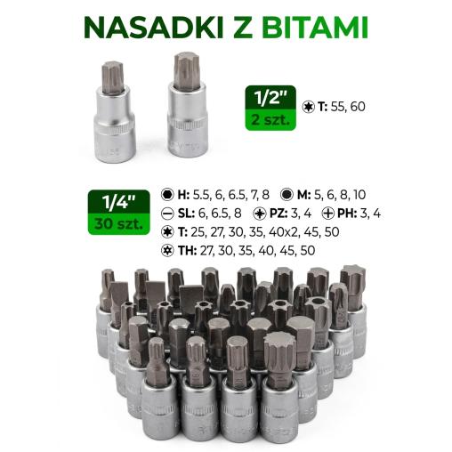 Zestaw narzędzi 216+6el. 1/4", 3/8", 1/2" (8-22mm)