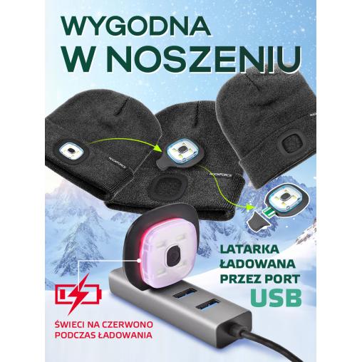 Czapka zimowa z latarką LED USB