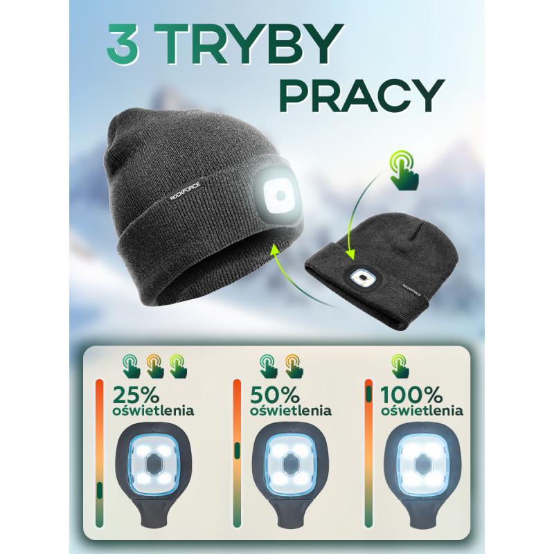 Czapka zimowa z latarką LED USB