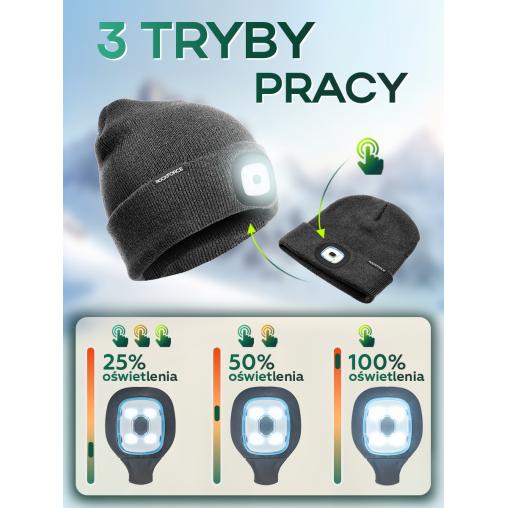Czapka zimowa z latarką LED USB