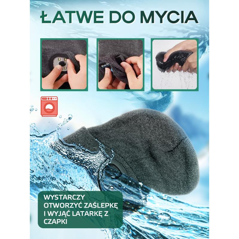 Czapka zimowa z latarką LED USB